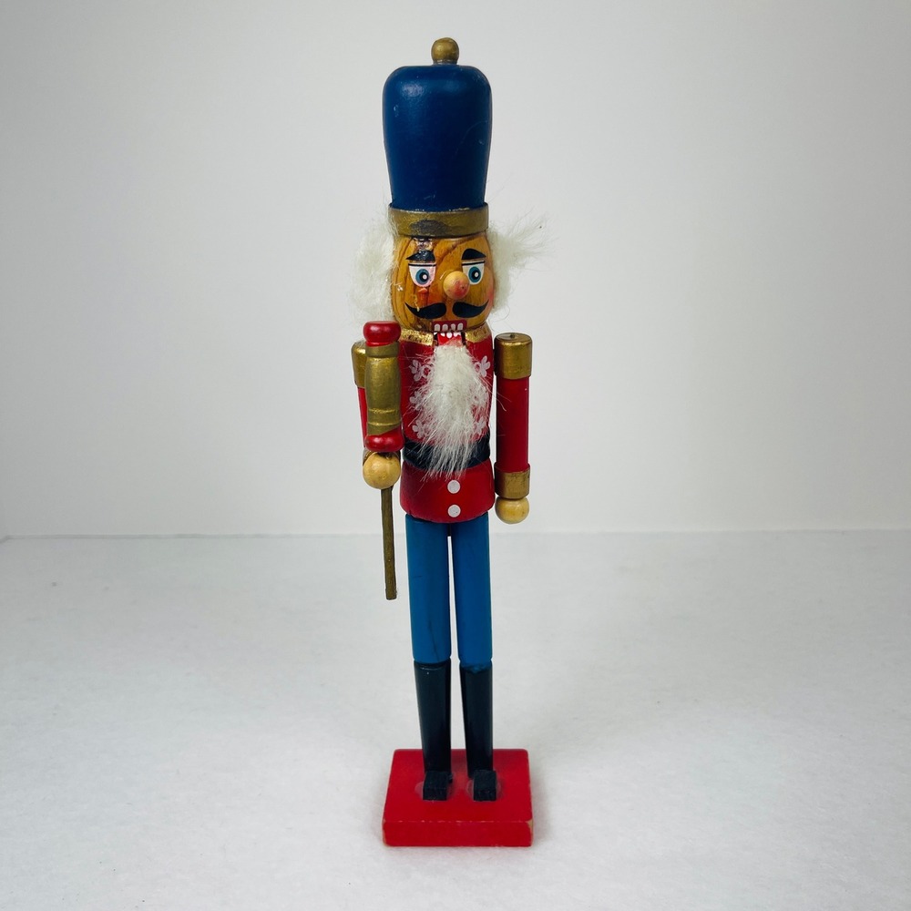 Vintage Wooden Nutcracker Soldier Red Blue Uniform Christmas Decor 9 Inch‎
